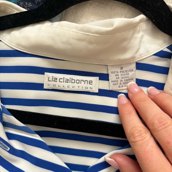 Vintage Liz Claiborne Blue and White Striped Button Down Shirt - Picture 3 of 3